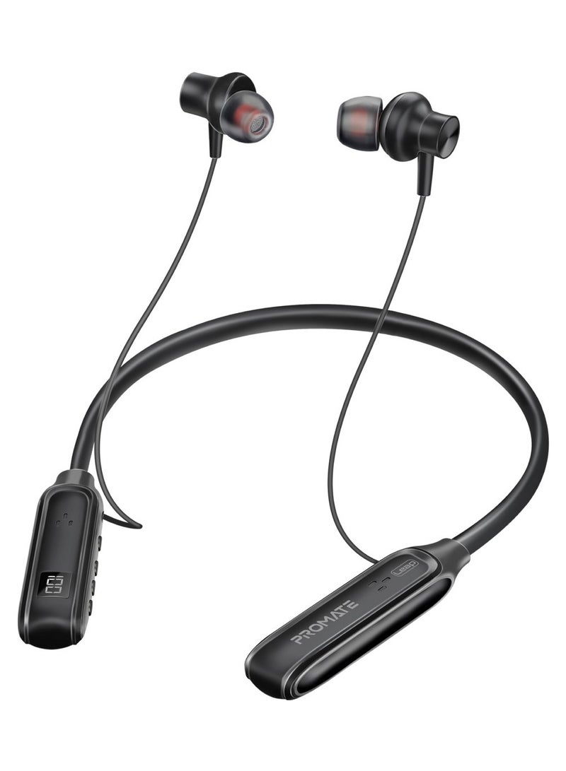 PROMATE Wireless Neckband Earphones, High-Definition Bluetooth 5.3 Earphones with in-line Controls, Anti-Slip Silicone, LCD Screen, Sweat-Resistance and 150H Long Playtime Black  - Image 1