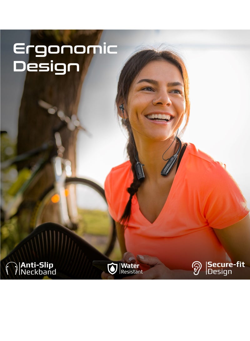 PROMATE Wireless Neckband Earphones, High-Definition Bluetooth 5.3 Earphones with in-line Controls, Anti-Slip Silicone, LCD Screen, Sweat-Resistance and 150H Long Playtime Black  - Image 4
