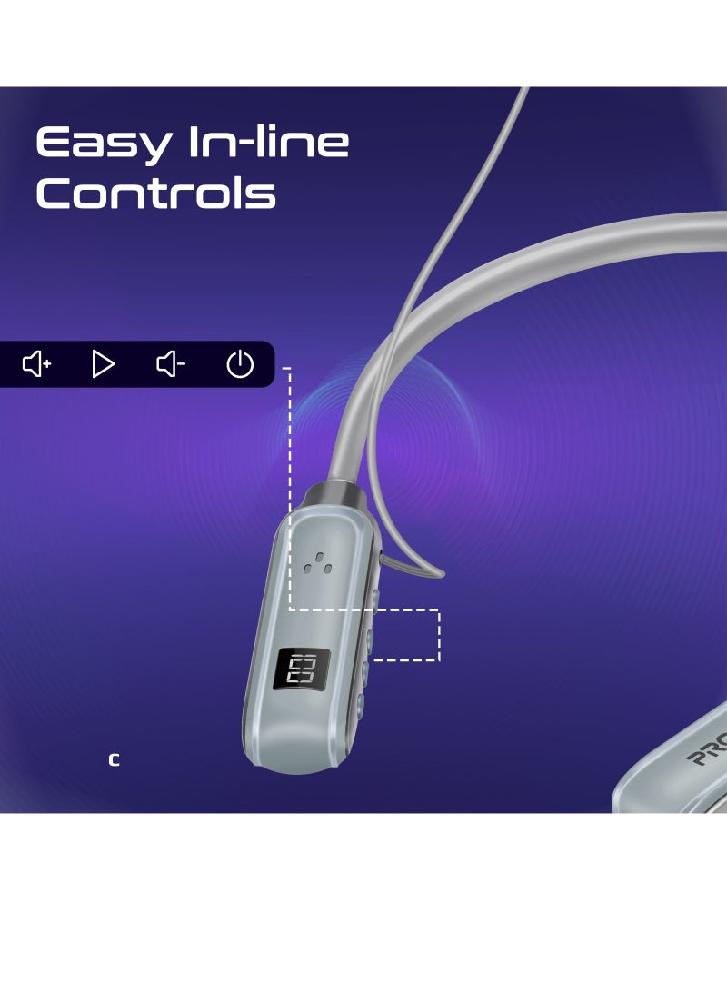 PROMATE Wireless Neckband Earphones, High-Definition Bluetooth 5.3 Earphones with in-line Controls, Anti-Slip Silicone, LCD Screen, Sweat-Resistance and 150H Long Playtime Silver  - Image 5