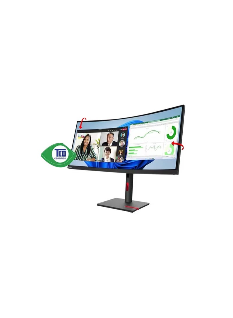 Lenovo - 34" Inch ThinkVision T34w-30 Curved UWQHD USB-C Monitor with VA Panel, 60Hz, 4Ms, HDMI, DP, USB-C & Ethernet - Tilt/Swivel/Lift Stand | Black - Image 1