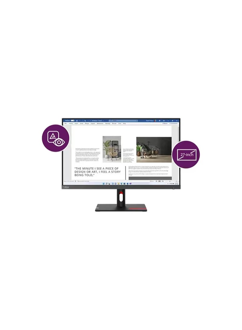 شاشة ThinkVision S27i-30 مقاس 27 بوصة FHD 1920 x 1080، لوحة IPS، موصلات الإدخال - VGA + HDMI 1.4، الكابلات متضمنة - HDMI أسود - pnsku/N70033793V/45/_/1703824247/e430bd08-ae39-48ef-8dec-5ab40a77d5ab