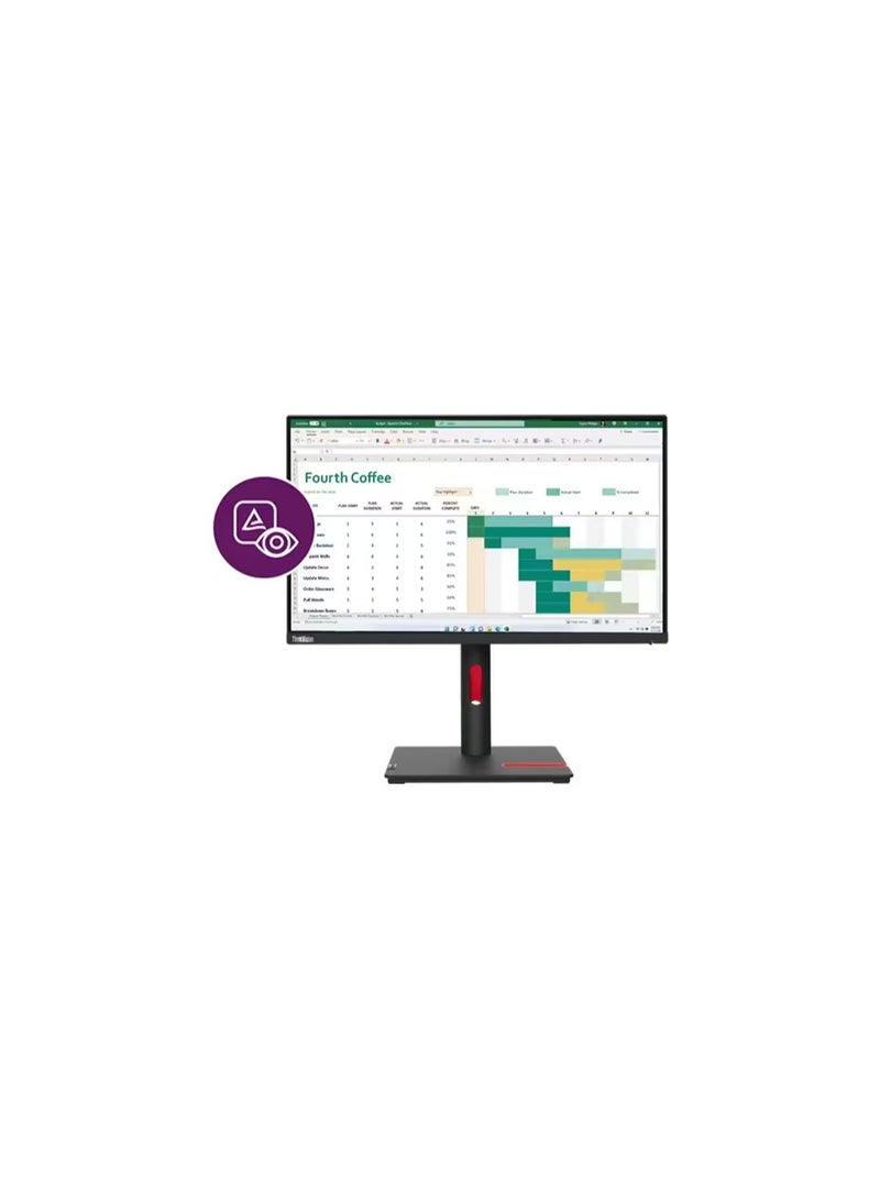 Lenovo - ThinkVision T24i-30 23.8 Inch FHD Monitor With Eyesafe IPS Panel, 60Hz, 4Ms, HDMI, VGA, DP, Phone Holder - Tilt/Swivel/Lift/Pivot Stand Black - Image 1