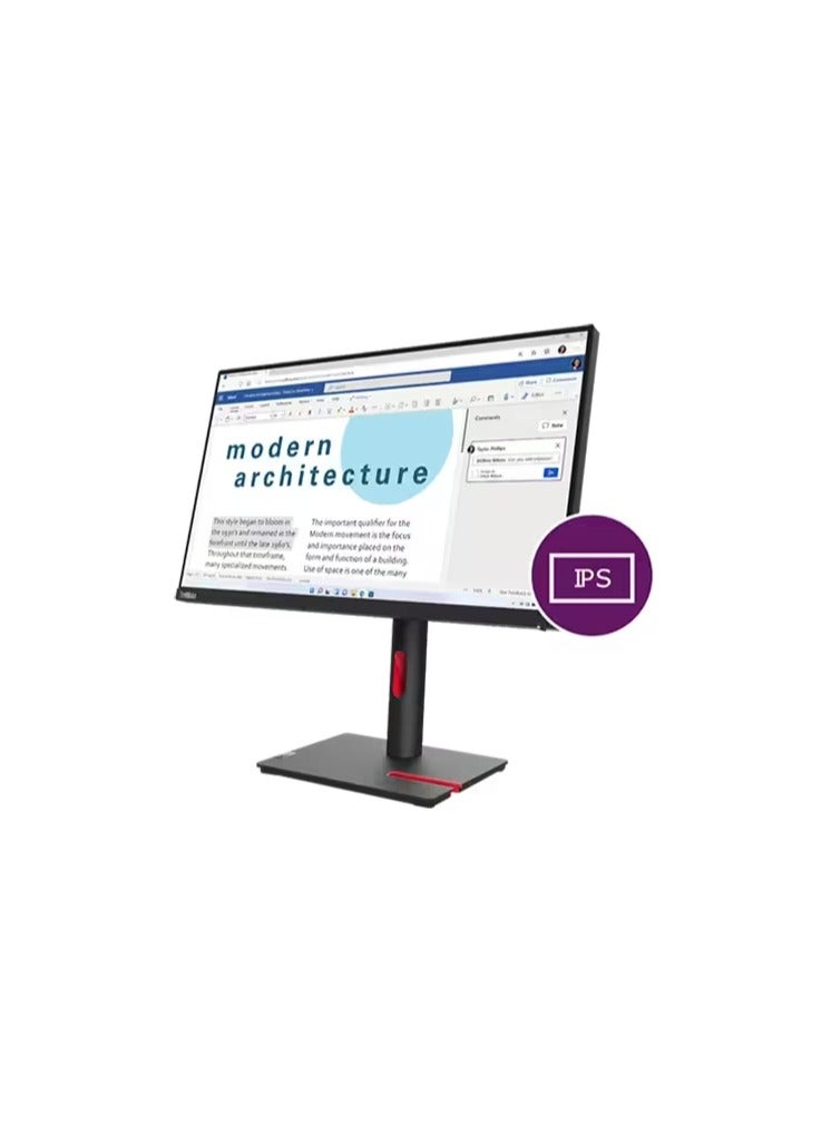 Lenovo - ThinkVision T24i-30 23.8 Inch FHD Monitor With Eyesafe IPS Panel, 60Hz, 4Ms, HDMI, VGA, DP, Phone Holder - Tilt/Swivel/Lift/Pivot Stand Black - Image 1