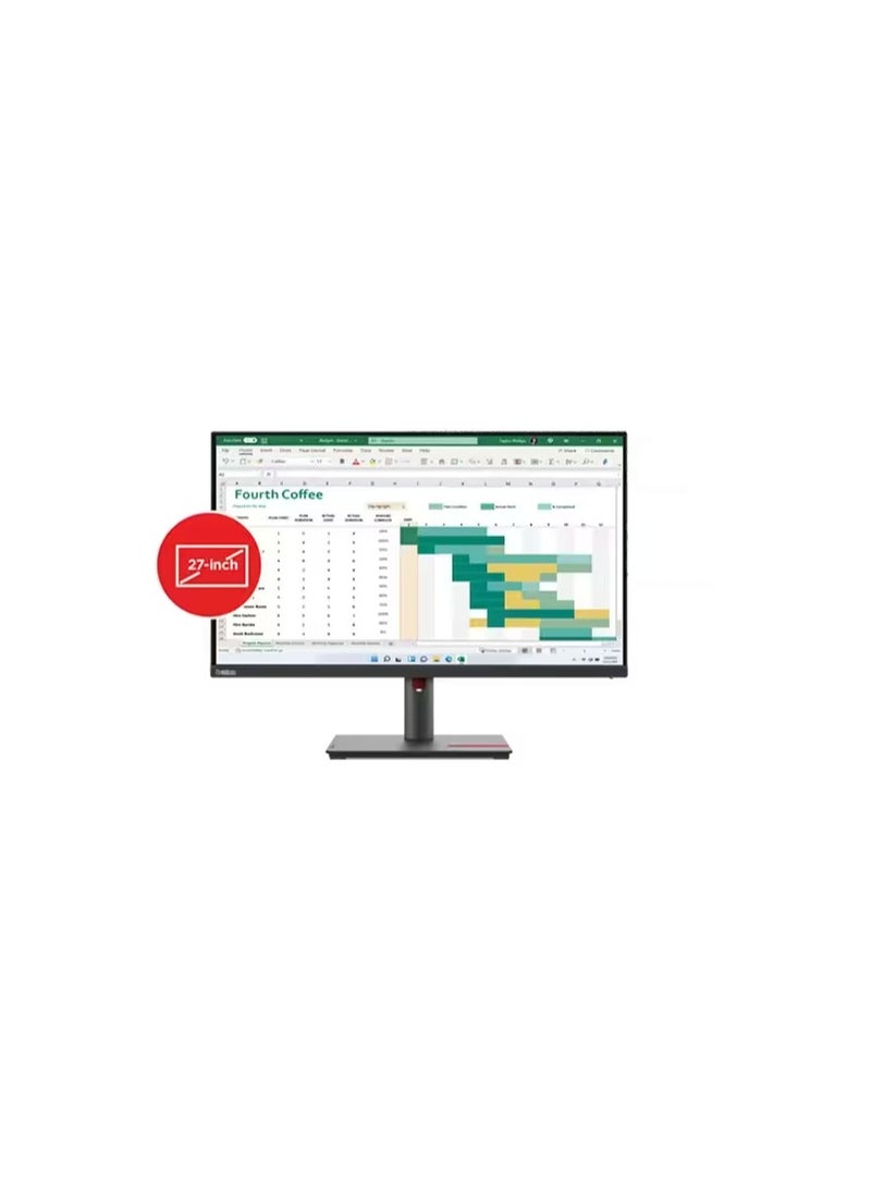 Lenovo - ThinkVision T27h-30 27" USB-C Docking Monitor, IPS Panel (2560 x 1440), Input Connectors- HDMI 1.4 + DP 1.2 + USB Type-C Gen1 (DP 1.2 Alt Mode),Ethernet ,Cables Included Black - Image 1