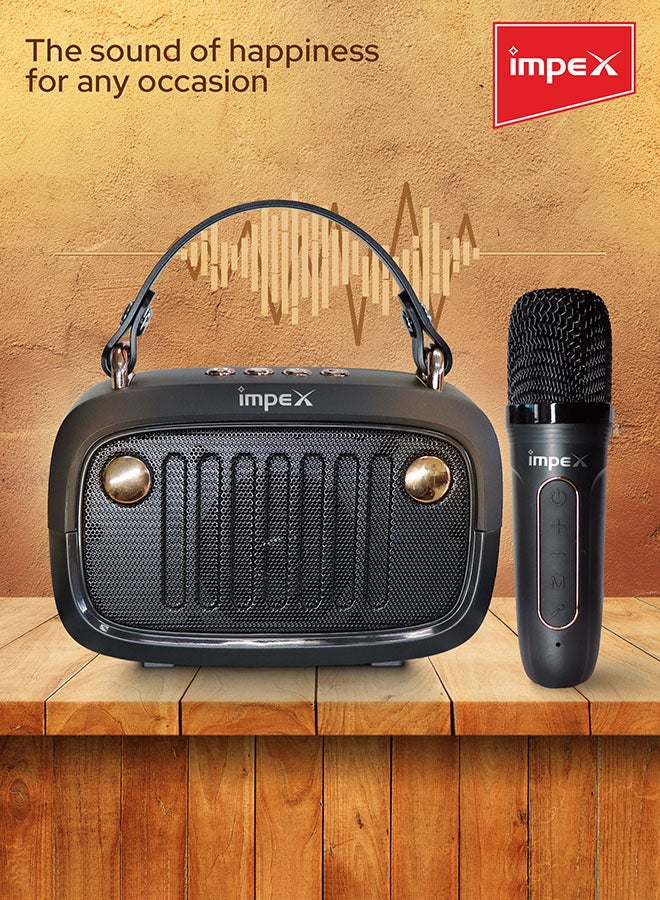 Impex - Karaoke Bluetooth Portable Speaker With Wireless Mic With Voice Modulation Black - Image 1