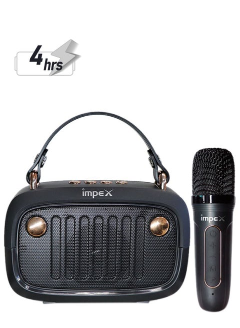 Karaoke Bluetooth Portable Speaker With Wireless Mic With Voice Modulation Black