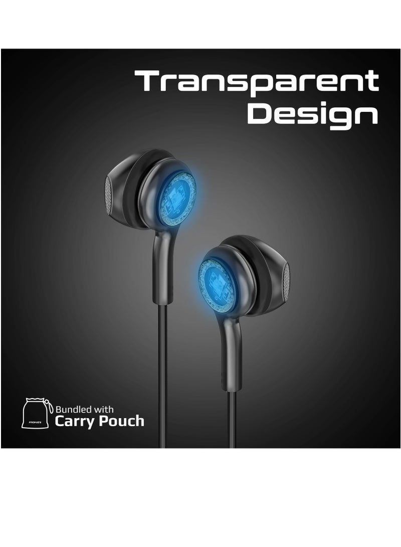 USB-C Earphones, High Fidelity Transparent Wired In-Ear Headphones with Built-In Microphone, 3 RGB Modes, Calling Function and In-Line Button Controls Black