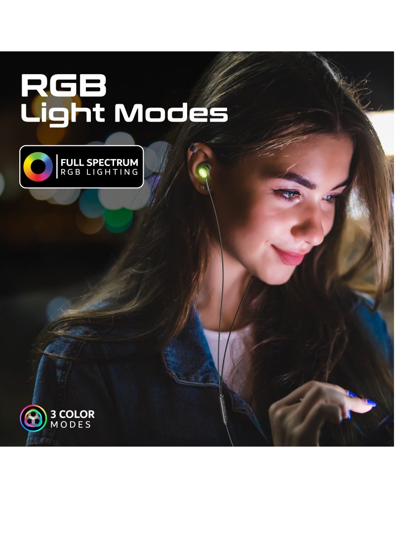 USB-C Earphones, High Fidelity Transparent Wired In-Ear Headphones with Built-In Microphone, 3 RGB Modes, Calling Function and In-Line Button Controls Black