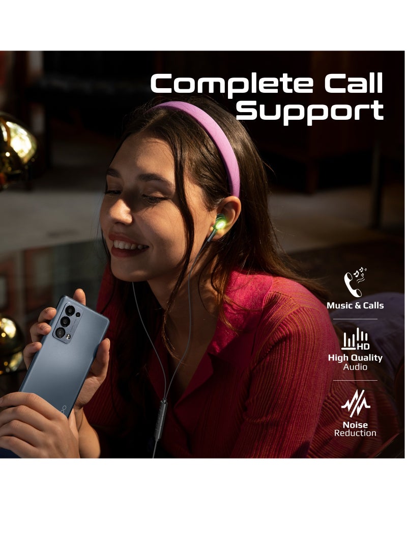 USB-C Earphones, High Fidelity Transparent Wired In-Ear Headphones with Built-In Microphone, 3 RGB Modes, Calling Function and In-Line Button Controls Black