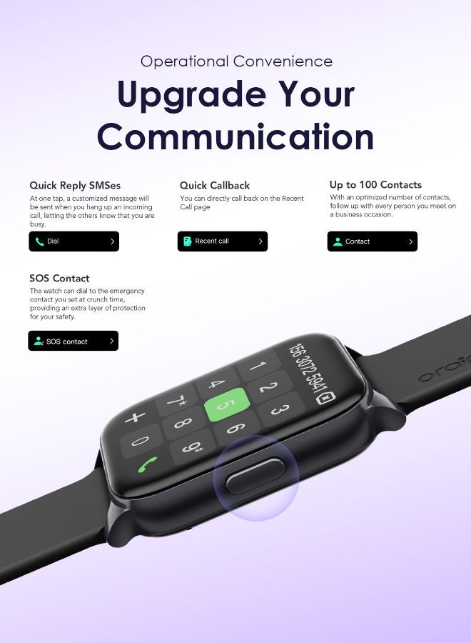 Oraimo Watch 4 Plus Bluetooth Call Smart Watch 2.01inch HD Display Fitness Tracker with Heart Rate Sleep Monitor Pedometer IP68 Waterproof Black - Image 5