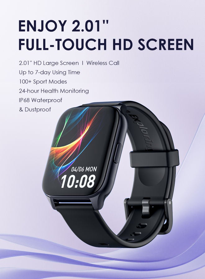 Oraimo Watch 4 Plus Bluetooth Call Smart Watch 2.01inch HD Display Fitness Tracker with Heart Rate Sleep Monitor Pedometer IP68 Waterproof Black - Image 2