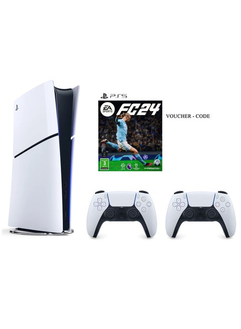 PlayStation 5 Slim Console Digital Edition With 2 Dualsense Controller And FC 24 PS5 Voucher Code With Ultimate Team Voucher -  (KSA Version)