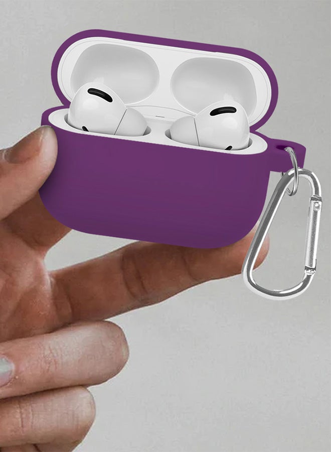MARGOUN - Shockproof Case For Airpod Pro Silicone Protective Ultra Slim Cover With Keychain Carabiner Purple - Image 1