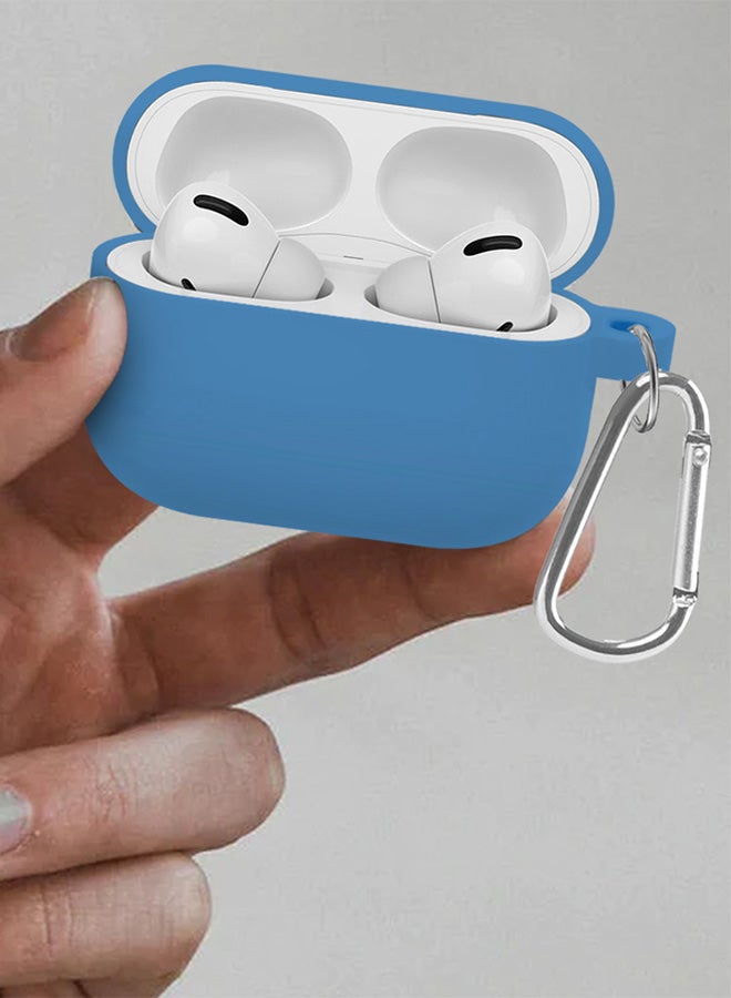 Shockproof Case For Airpod Pro Silicone Protective Ultra Slim Cover With Keychain Carabiner Sky Blue