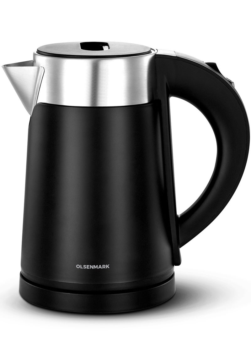 Olsenmark - 1.0 L Double Layer Electric Kettle OMK7028, 800 W, 360 Degree Rotation Base with Auto Safety Off Perfect for Boiling Water, Overheat Protection, Dry Boil Protection 1 L 800 W OMK7028 BLACK - Image 1