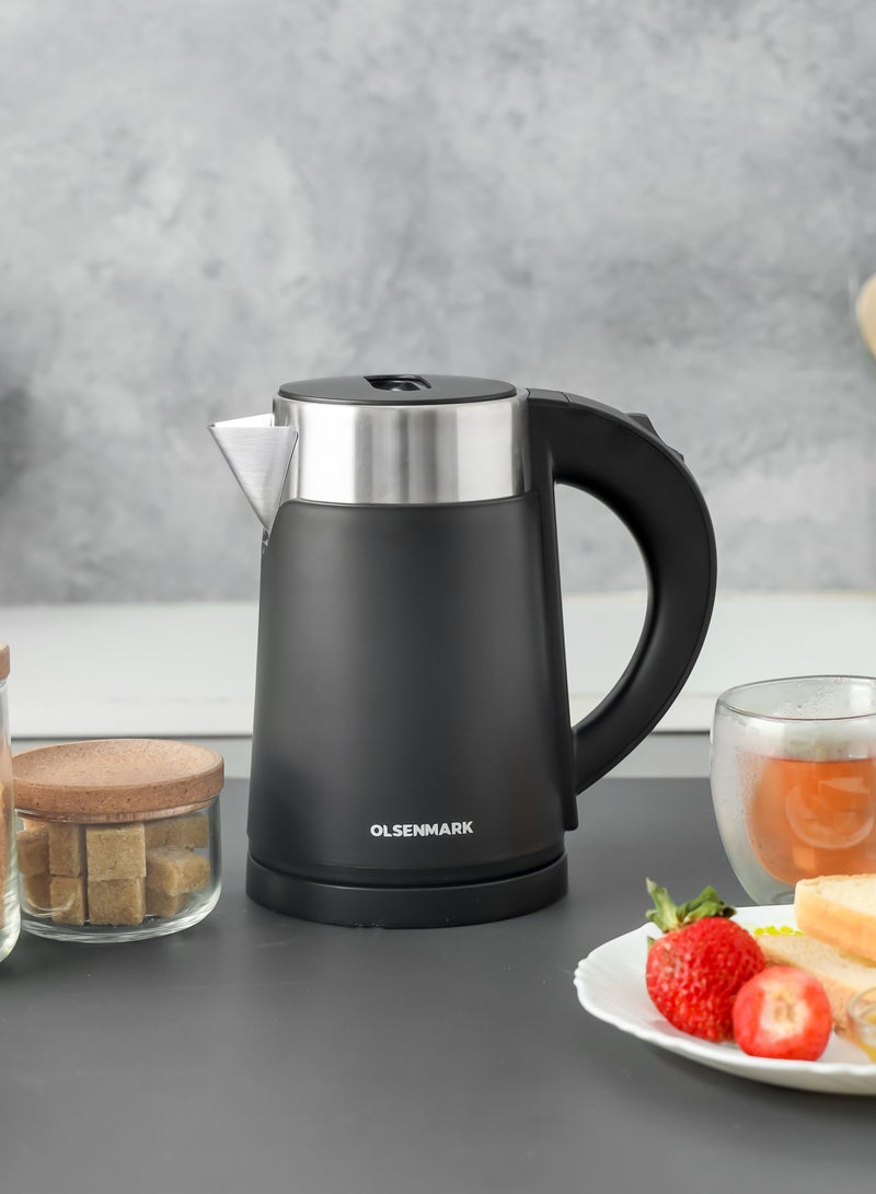 Olsenmark - 1.0 L Double Layer Electric Kettle OMK7028, 800 W, 360 Degree Rotation Base with Auto Safety Off Perfect for Boiling Water, Overheat Protection, Dry Boil Protection 1 L 800 W OMK7028 BLACK - Image 1