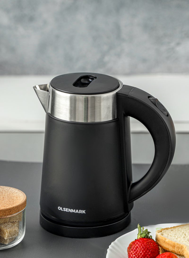 Olsenmark - 1.0 L Double Layer Electric Kettle OMK7028, 800 W, 360 Degree Rotation Base with Auto Safety Off Perfect for Boiling Water, Overheat Protection, Dry Boil Protection 1 L 800 W OMK7028 BLACK - Image 1
