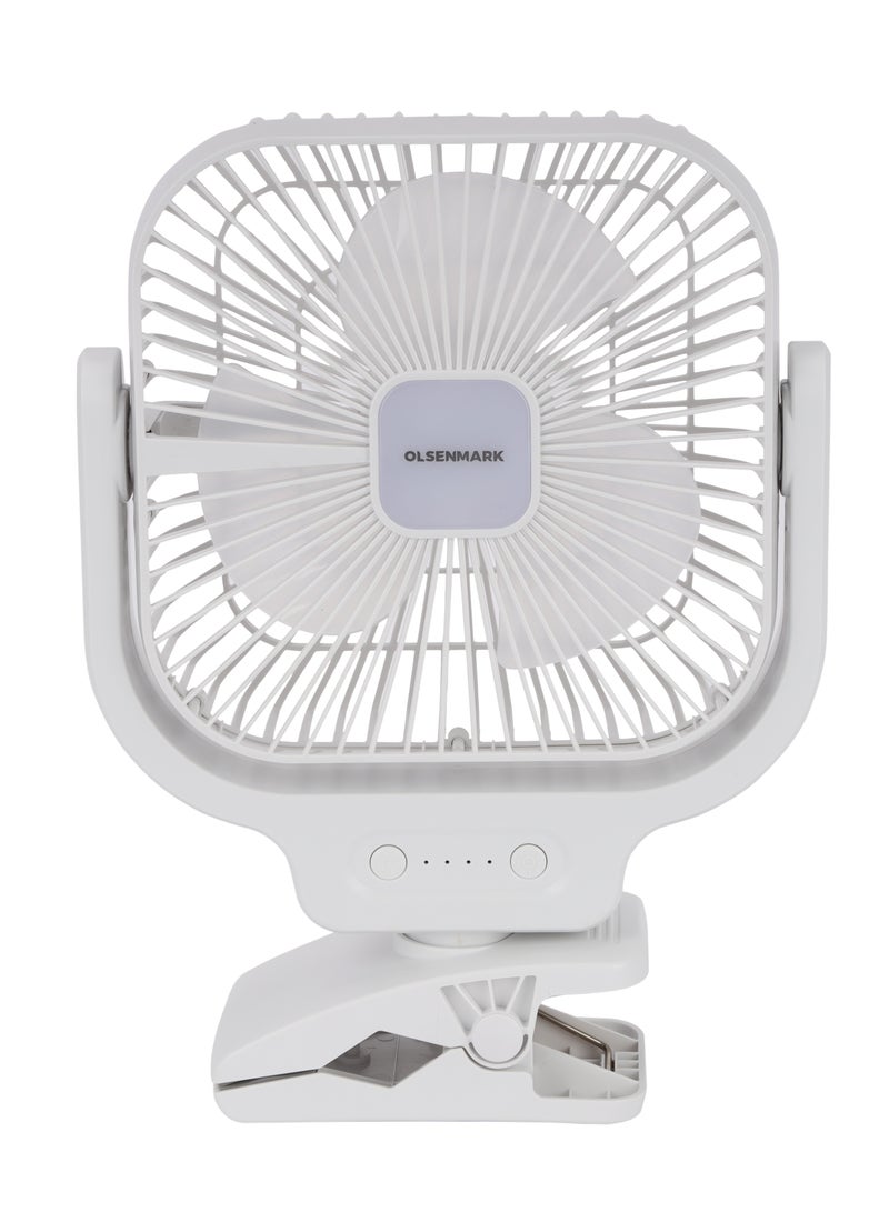 Olsenmark - 8" Rechargeable Table Fan, Working Time up to 9 Hours, 3 Speed Controls, 30 Hour LED Operation OMF1852 WHITE - Image 1
