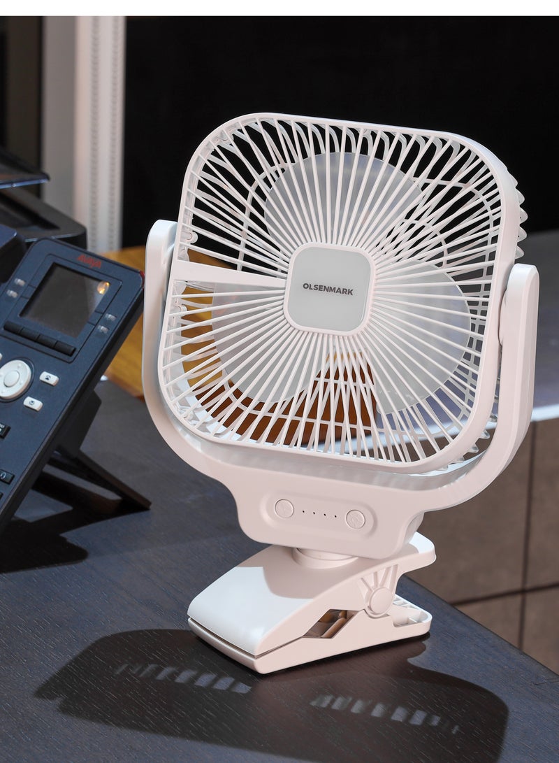 Olsenmark - 8" Rechargeable Table Fan, Working Time up to 9 Hours, 3 Speed Controls, 30 Hour LED Operation OMF1852 WHITE - Image 1