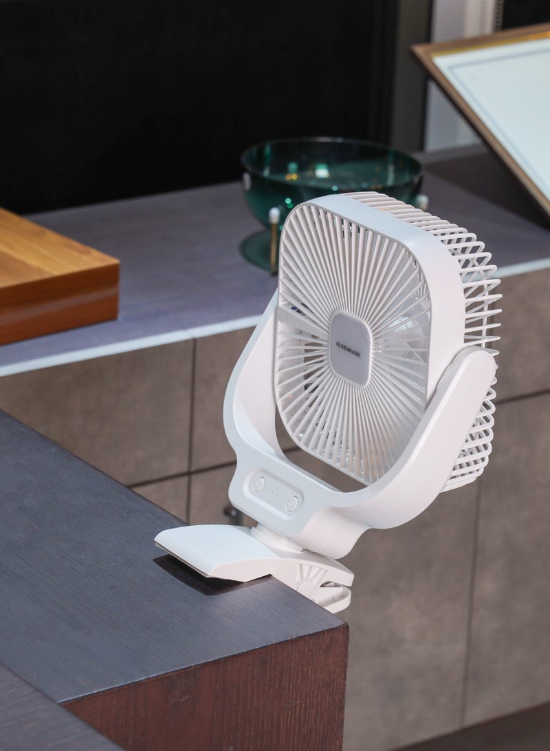 Olsenmark - 8" Rechargeable Table Fan, Working Time up to 9 Hours, 3 Speed Controls, 30 Hour LED Operation OMF1852 WHITE - Image 1
