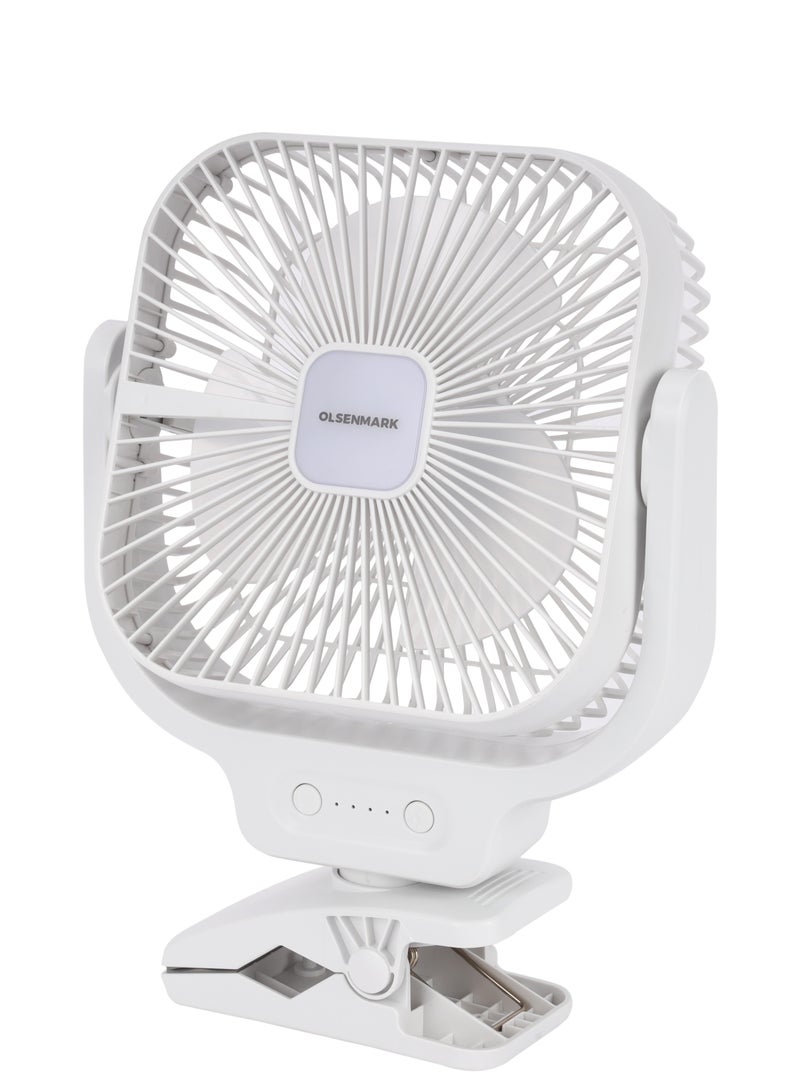 Olsenmark - 8" Rechargeable Table Fan, Working Time up to 9 Hours, 3 Speed Controls, 30 Hour LED Operation OMF1852 WHITE - Image 1