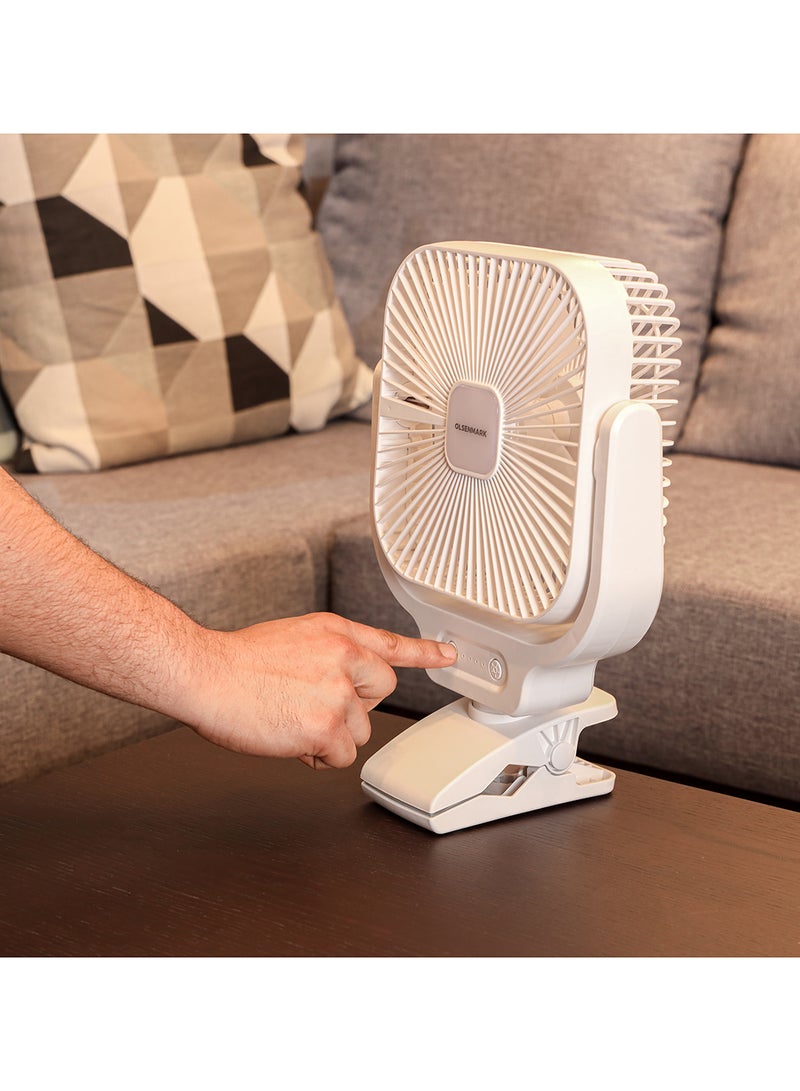 Olsenmark 8" Rechargeable Table Fan – OMF1852 | Portable Fan with LED Night Light & 3-Speed Control | Up to 9 Hours Working Time, 30 Hours LED Operation | Powerful, Energy-Efficient Cooling OMF1852 WHITE - Image 3