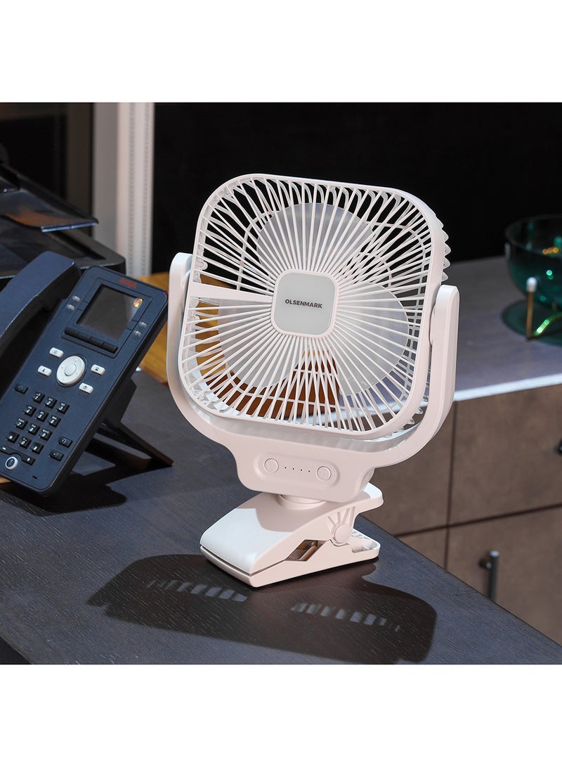 Olsenmark 8" Rechargeable Table Fan – OMF1852 | Portable Fan with LED Night Light & 3-Speed Control | Up to 9 Hours Working Time, 30 Hours LED Operation | Powerful, Energy-Efficient Cooling OMF1852 WHITE - Image 2