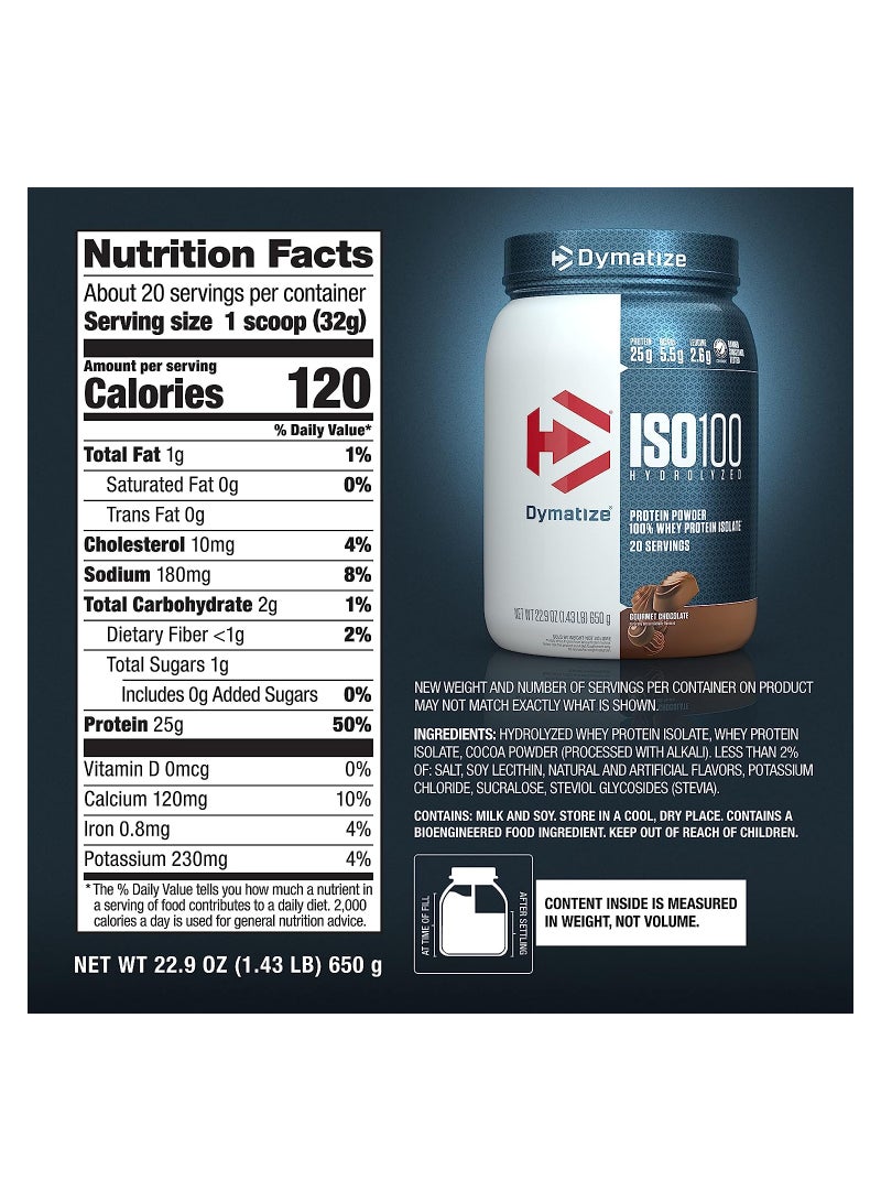 Dymatize - ISO 100 Gourmet Chocolate 650 gm, 20 Servings - Image 1