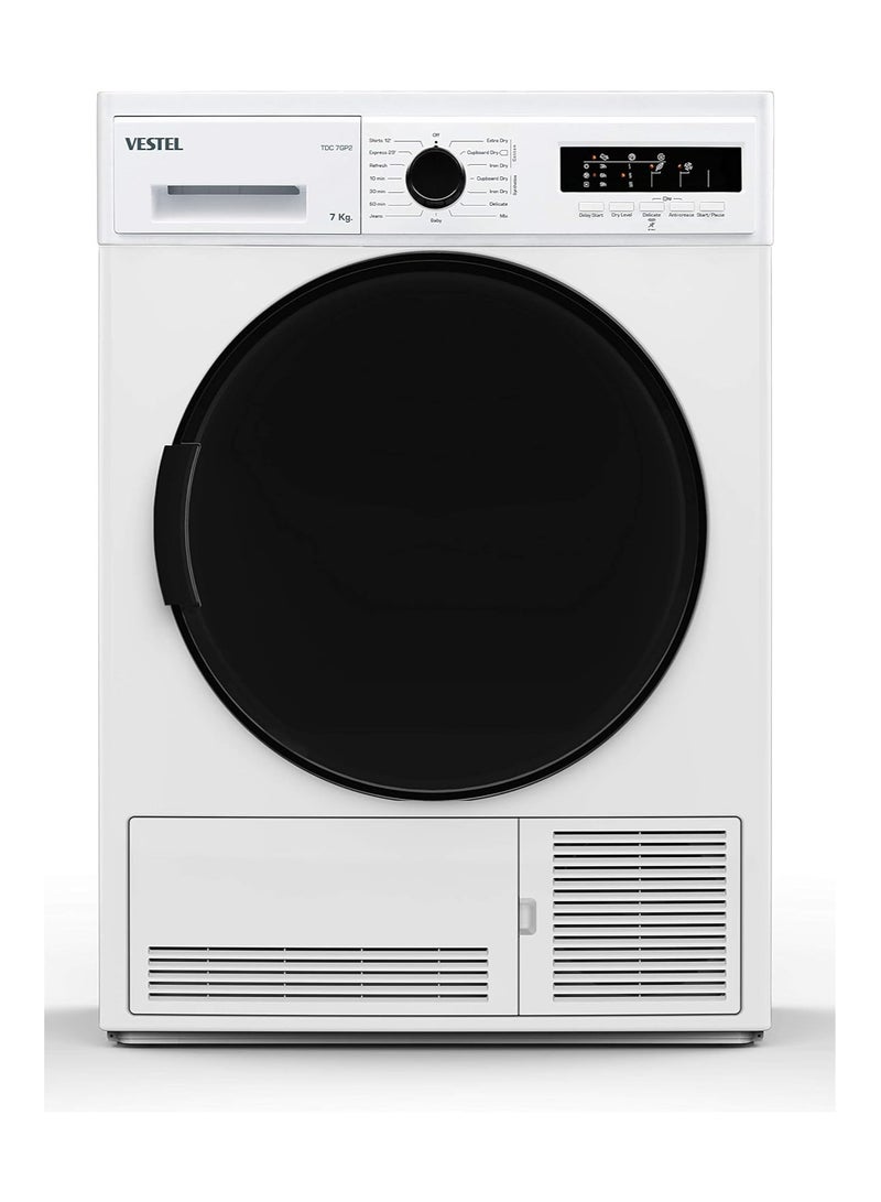 فيستل 7 Kg Front Load Tumble Dryer Condenser Type 15 Program TDC7GP2 White  - Image 1