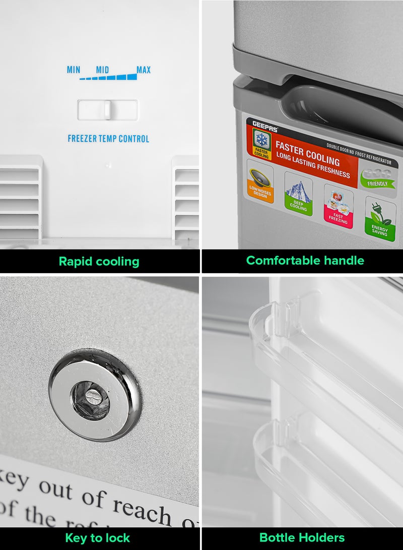 200L Gross/122L Net Capacity No-frost Double Door Compact Refrigerator| Auto Defrost-Prevent Ice Formation, Lock And Key, Spacious Vegetable Crisper Box, Fan Cooling For Long Lasting Freshness, 30L Freezer Capacity 120 W 200 L 120 W GRF2003SPN Grey - pnsku/N70034251V/45/_/1724825850/60e8347b-6809-493a-a6c4-dda2d6ea3ea2