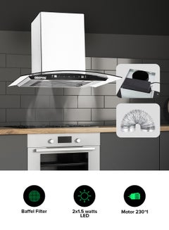 GEEPAS 60 CM Slim Hood With Charcoal Filter/ Chimney With 750 m3/Hour Suction, 3 Speeds, 2X1.5 Watts LED, Baffle Filter, 230 W Motor, Digital Touch Panel, Stainless Steel Finish Body 230 W GHD601GB White  - Image 2