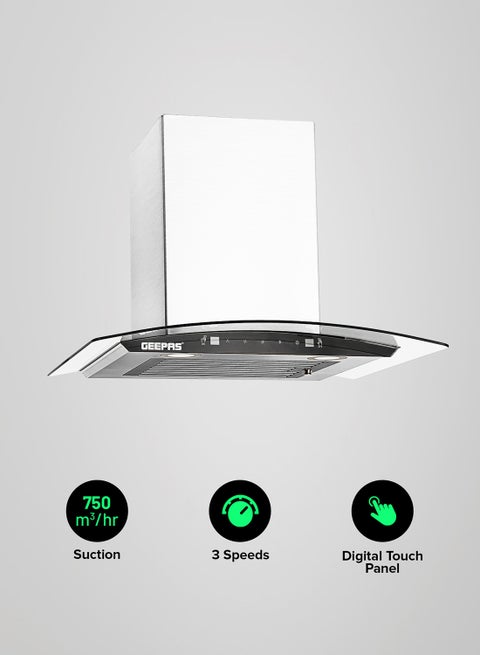 60 CM Slim Hood With Charcoal Filter/ Chimney With 750 m3/Hour Suction, 3 Speeds, 2X1.5 Watts LED, Baffle Filter, 230 W Motor, Digital Touch Panel, Stainless Steel Finish Body 230 W GHD601GB White