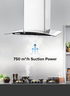 GEEPAS 60 CM Slim Hood With Charcoal Filter/ Chimney With 750 m3/Hour Suction, 3 Speeds, 2X1.5 Watts LED, Baffle Filter, 230 W Motor, Digital Touch Panel, Stainless Steel Finish Body 230 W GHD601GB White  - Image 3