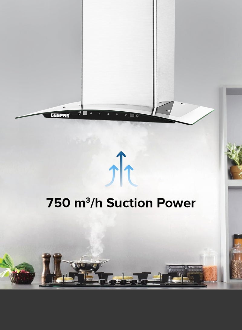 GEEPAS 60 CM Slim Hood With Charcoal Filter/ Chimney With 750 m3/Hour Suction, 3 Speeds, 2X1.5 Watts LED, Baffle Filter, 230 W Motor, Digital Touch Panel, Stainless Steel Finish Body 230 W GHD601GB White  - Image 3