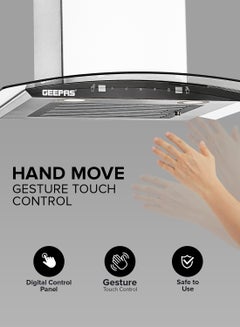 GEEPAS 60 CM Slim Hood With Charcoal Filter/ Chimney With 750 m3/Hour Suction, 3 Speeds, 2X1.5 Watts LED, Baffle Filter, 230 W Motor, Digital Touch Panel, Stainless Steel Finish Body 230 W GHD601GB White  - Image 4
