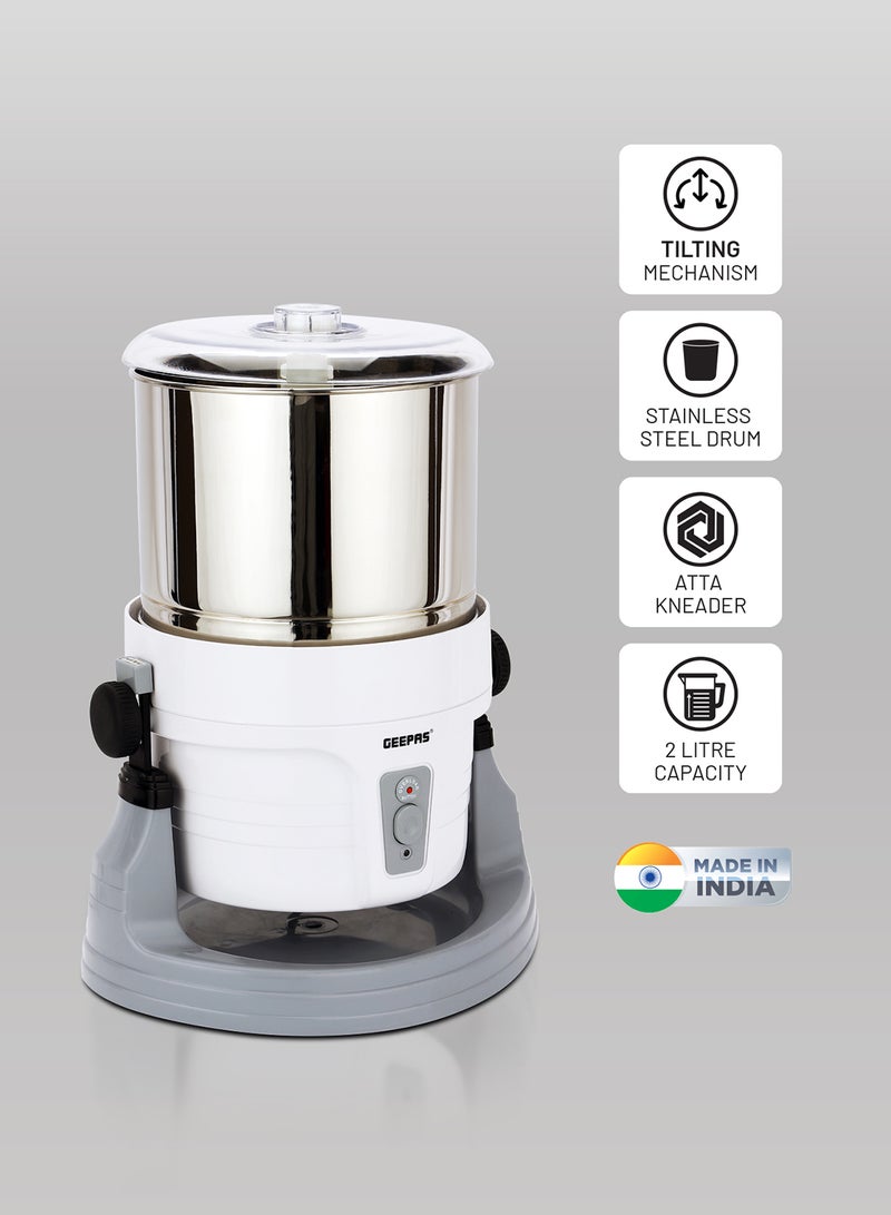 GEEPAS Wet Grinder Stainless steel Drum 2L Capacity | Interlocking Mechanism Transparent Lid & High Quality Grinding Stones | Ideal for Dhal, Grains, Curry Paste, Cutney, Idly Dosa Batter & More 2 L 200 W GWG44063 White & silver  - Image 1