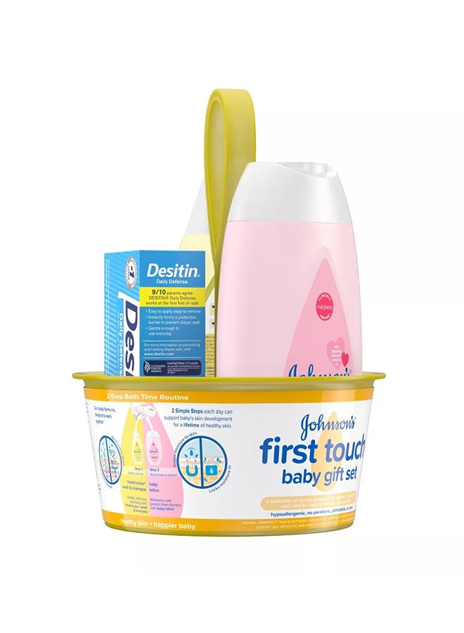 Johnson's - 3-Pieces First Touch Baby Gift Set Includes Bath Wash, Shampoo, Body Lotion, And Diaper Rash Cream - Image 1