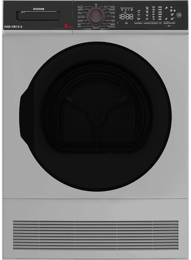 هوفر Front Loading Tumble Clothes Dryer  8kg Capacity 16 Functions Freestanding  Condenser Type  Sensor Drying & Anti Crease  Made in Turkey HCD-V812-S Silver  - Image 1