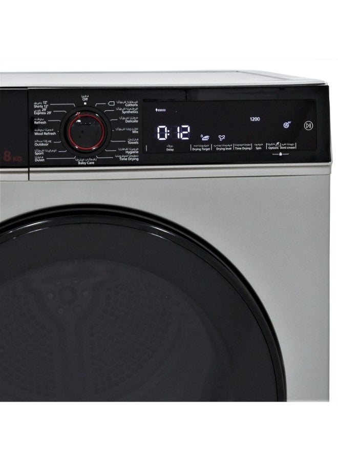 هوفر Front Loading Tumble Clothes Dryer  8kg Capacity 16 Functions Freestanding  Condenser Type  Sensor Drying & Anti Crease  Made in Turkey HCD-V812-S Silver  - Image 3
