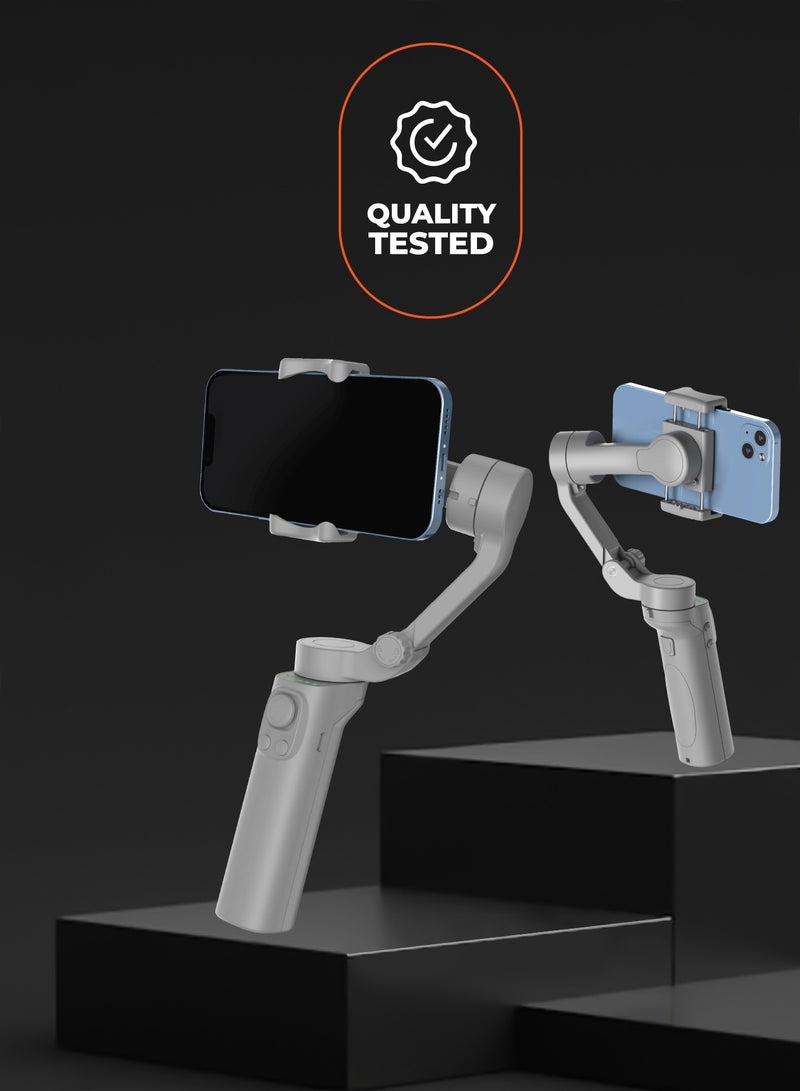 porodo 2200 mAh 3-Axis Gimbal Stabilizer With AI Face & Object Tracking, Rolling, Pitching & Pan Angles, Versatile Sooting Modes, 7 Hrs Continous Working Time, Built In Battery, Android/iOS App Grey  - Image 5