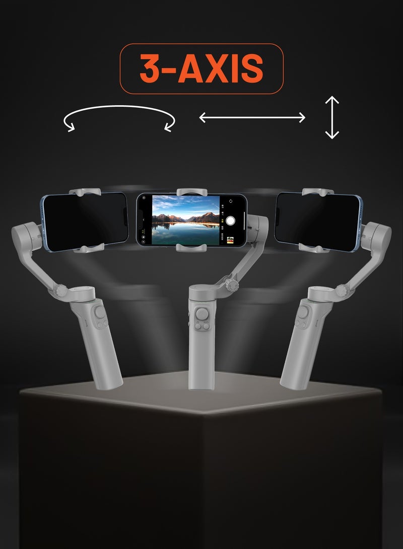 porodo 2200 mAh 3-Axis Gimbal Stabilizer With AI Face & Object Tracking, Rolling, Pitching & Pan Angles, Versatile Sooting Modes, 7 Hrs Continous Working Time, Built In Battery, Android/iOS App Grey  - Image 2