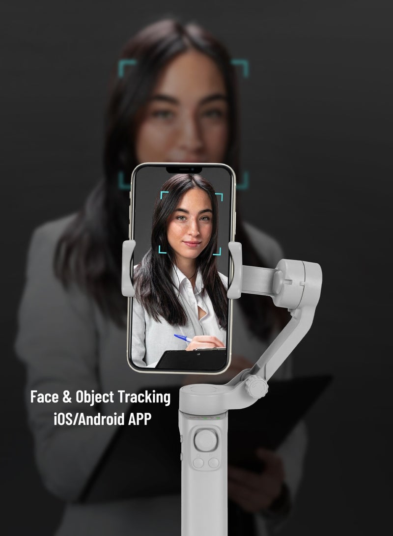 porodo 2200 mAh 3-Axis Gimbal Stabilizer With AI Face & Object Tracking, Rolling, Pitching & Pan Angles, Versatile Sooting Modes, 7 Hrs Continous Working Time, Built In Battery, Android/iOS App Grey  - Image 3