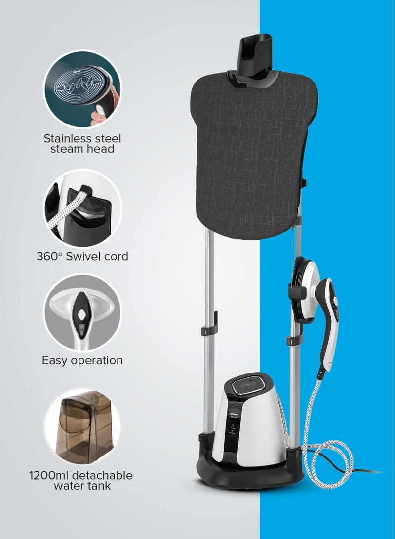 GEEPAS - Digital Multifunction Garment Steamer With 1200 ML Water Tank, 3 Stage Height Adjustment, Continuous Steam, Rotatable 90 Degree Flat & Vertical, Ceramic Sole Plate 1200 ml 2500 W GGS25038 Black & white - Image 1