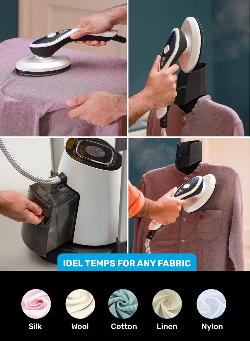 GEEPAS - Digital Multifunction Garment Steamer With 1200 ML Water Tank, 3 Stage Height Adjustment, Continuous Steam, Rotatable 90 Degree Flat & Vertical, Ceramic Sole Plate 1200 ml 2500 W GGS25038 Black & white - Image 1
