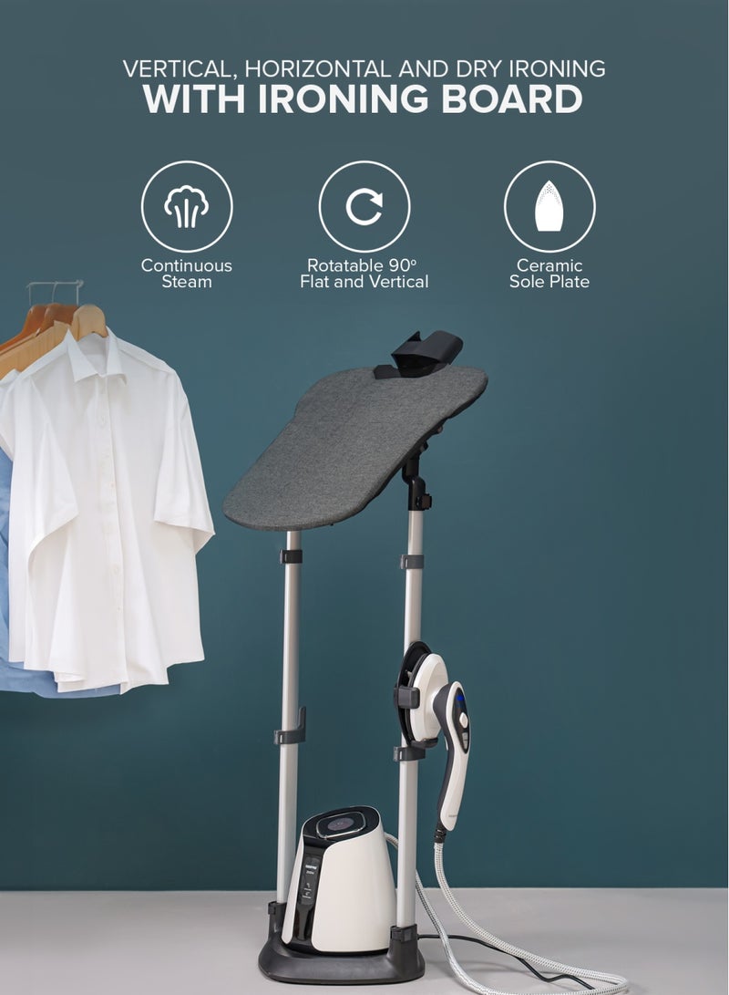 GEEPAS - Digital Multifunction Garment Steamer With 1200 ML Water Tank, 3 Stage Height Adjustment, Continuous Steam, Rotatable 90 Degree Flat & Vertical, Ceramic Sole Plate 1200 ml 2500 W GGS25038 Black & white - Image 1
