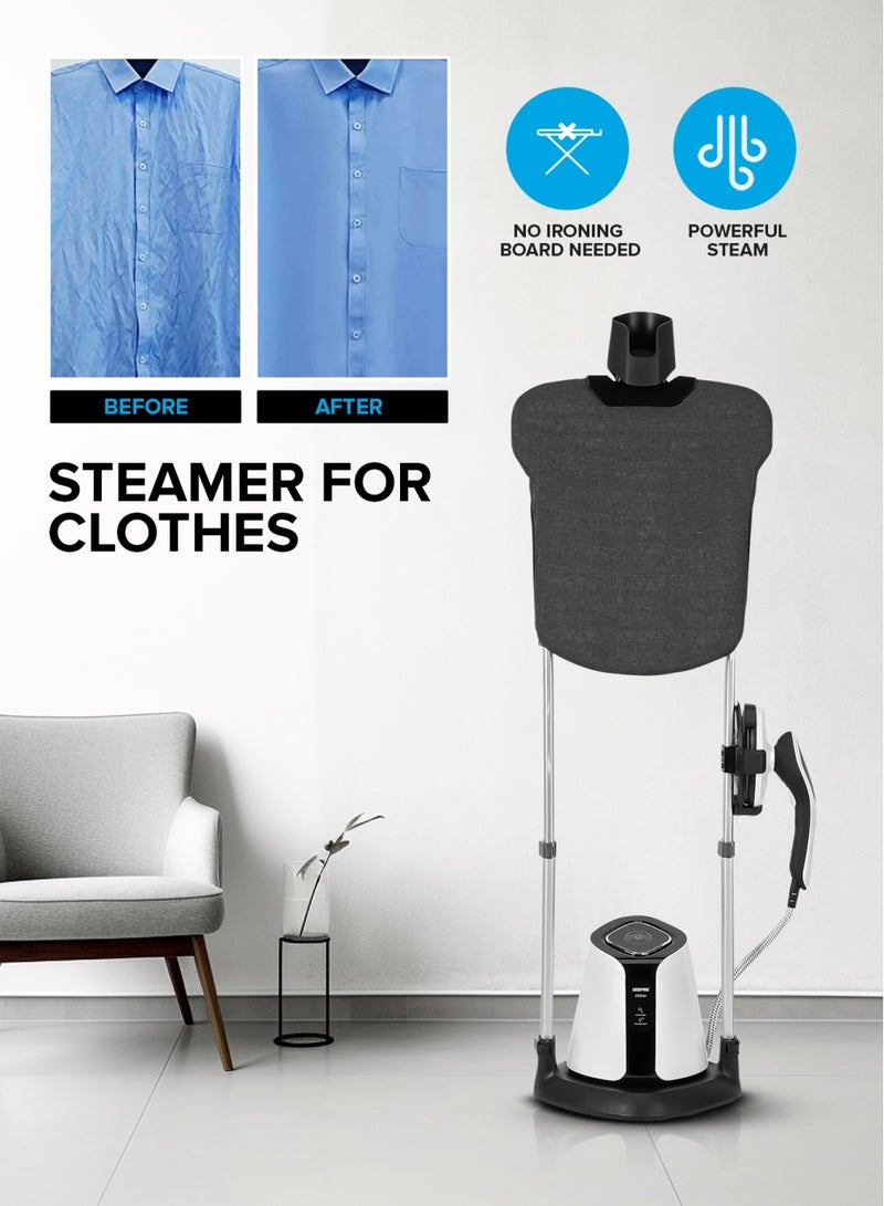 GEEPAS - Digital Multifunction Garment Steamer With 1200 ML Water Tank, 3 Stage Height Adjustment, Continuous Steam, Rotatable 90 Degree Flat & Vertical, Ceramic Sole Plate 1200 ml 2500 W GGS25038 Black & white - Image 1