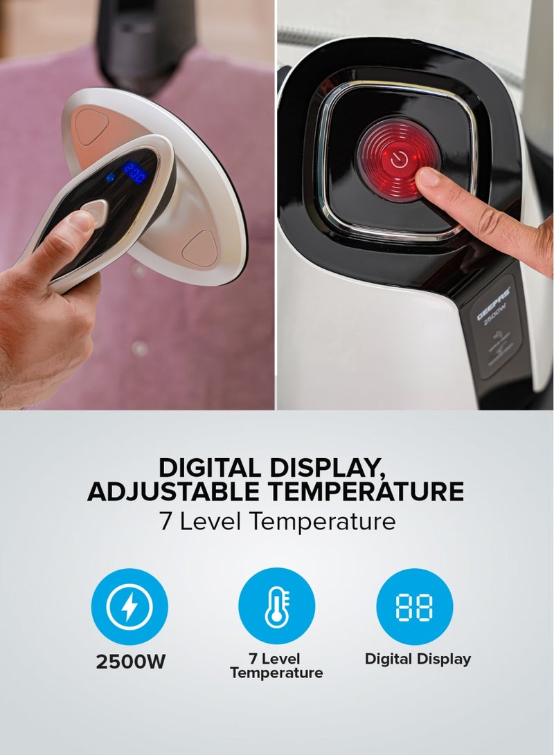 GEEPAS - Digital Multifunction Garment Steamer With 1200 ML Water Tank, 3 Stage Height Adjustment, Continuous Steam, Rotatable 90 Degree Flat & Vertical, Ceramic Sole Plate 1200 ml 2500 W GGS25038 Black & white - Image 1