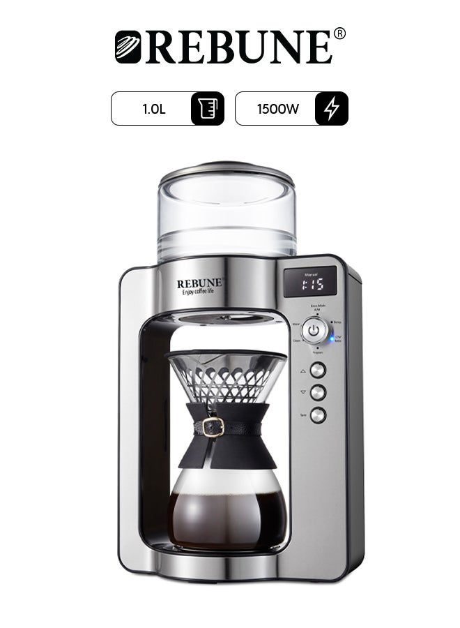 REBUNE Arabiica Coffee Drip Machine, 1 L 1500 W RE-6-027 Sillver  - Image 1