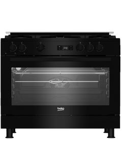 Beko Free standing gas cooker, 90 CM, 5 Burners, LED Display, Cooling Fan, Gas Grill - GGR 15325 FX NB Black  - Image 1