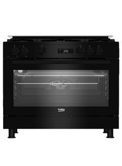 Beko Free standing gas cooker, 90 CM, 5 Burners, LED Display, Cooling Fan, Gas Grill - GGR 15325 FX NB Black  - Image 2